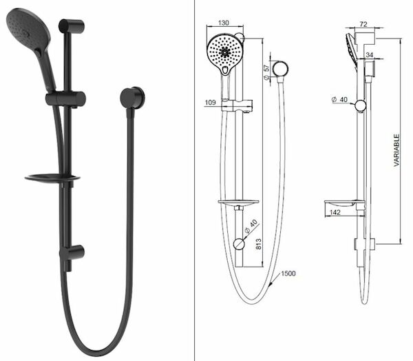 POSH DOMAINE RAIL SHOWER 3 F, MATTE BLACK / 2213360